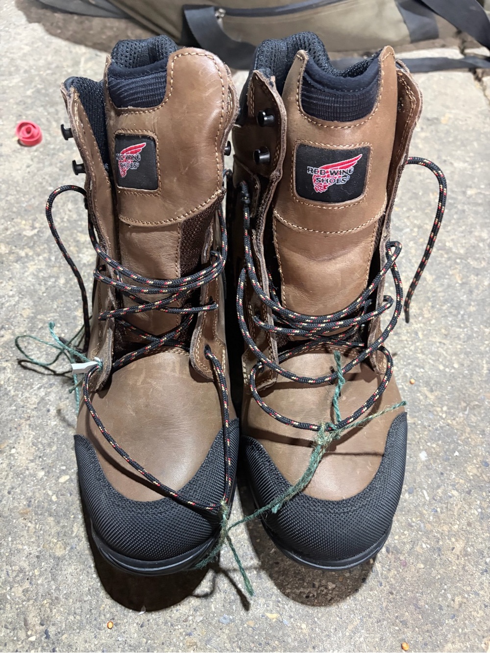 Red Wing Shoes Brown Leather Men's Work Boots with Black Toe Caps